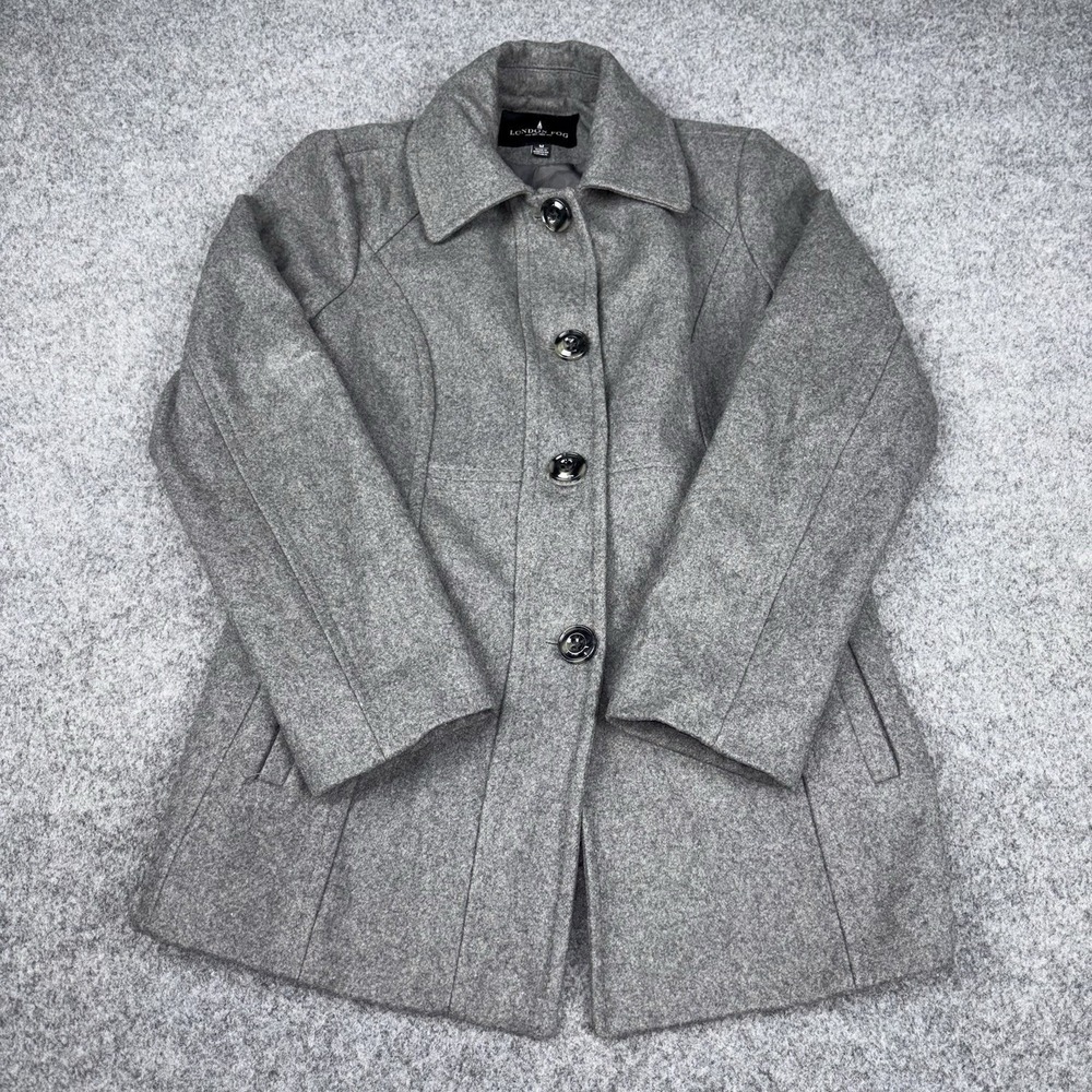 London Fog Jacket Women's Medium Gray Wool Blend Button Front Coat Casual Office